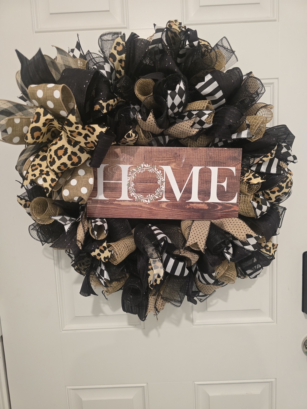HOME Wreath with Black, Gold and Tan Accents Animal Print